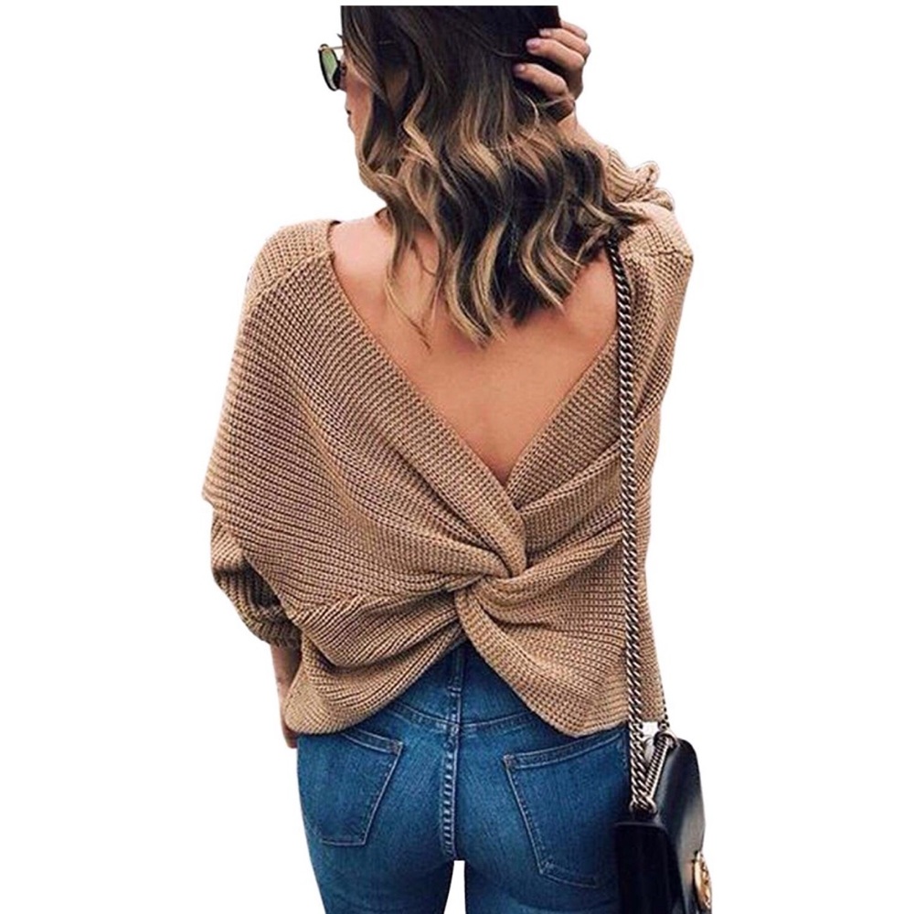 Chunky cozy knit oversized twisted back sweater